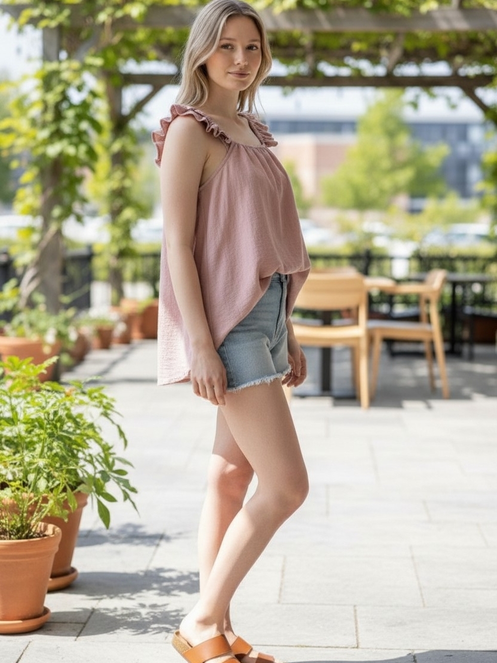 NWT Show Me Your MuMu Mauve Pink Ruffle Flutter Shoulder Tank Top Large - Picture 1 of 10